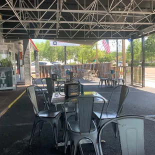 Outside seating with fans