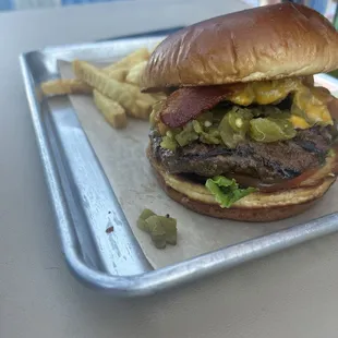 green chile bacon cheeseburger