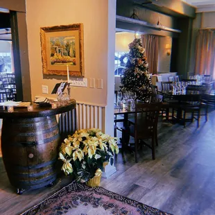 a christmas tree in the background