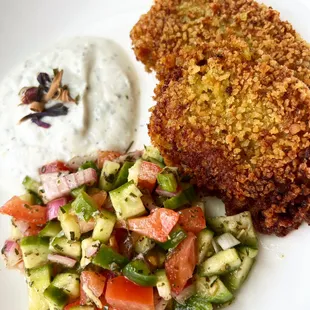 Kotlet with Salad Shirazi and Homemade Garlic Yogurt