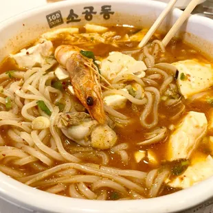 Seafood Soondubu Jjigae with Kalguksu Noodle