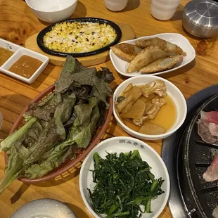 Corn cheese, dumplings, banchan!
