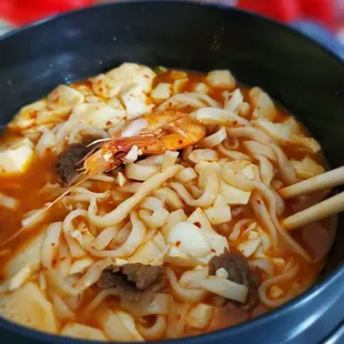 Soon tofu noodles soup: spicy level is regular but still spicy...You should go less spicy