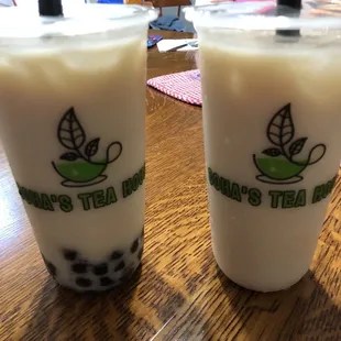 Two classic milk teas. One with tapioca boba.