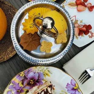 a plate of dessert on a table