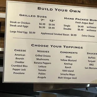 a menu and prices