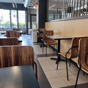 tables and chairs in a restaurant