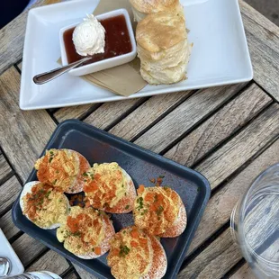 Deviled Eggs, biscuits