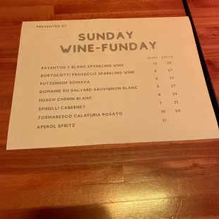 a menu for a wine tasting event