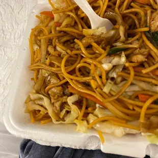 a close up of a plate of noodles