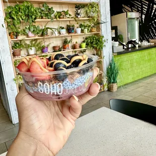 Açaí bowl with blue chia seed pudding