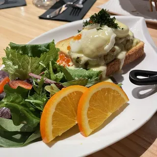 Ikura Shiso Crab Cake Benedict