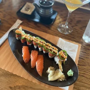 My go-to order is a Peach Blossom martini and the Michigan roll with a few pieces of salmon nigiri.