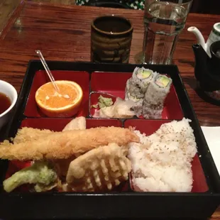 Itadakimasu! Bento special with chicken and veggie tempura.