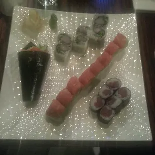 Tuna, yellowtail, and salmon