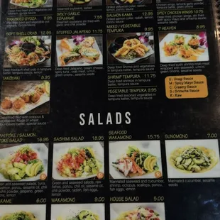 Menu / appetizers and salads. Vegetable tempura option