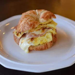 ham, egg and cheese on croissant