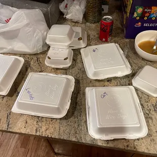 a variety of plastic containers on a counter