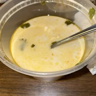 Tom Ka, only thing I liked from my order. Got a side order of sticky rice to go with as well.