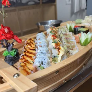 Sushi - all in one roll, Philadelphia roll, heaven and earth roll