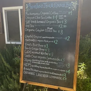 Drink items available on Saturdays