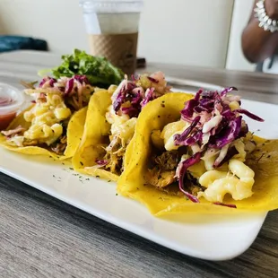 Truffle Mac and chicken tacos (Brunch menu)