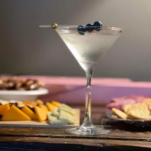 blueberries in a martini glass