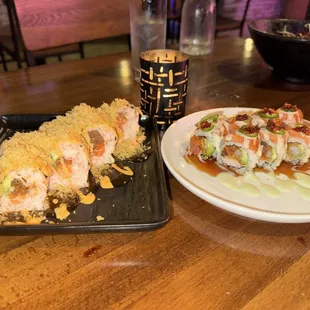 Left - Hailey&apos;s Paradise Roll Right- Slammin Salmon (spicy