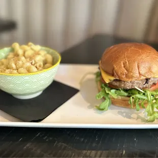 Veggie Burger with Mac and Cheese