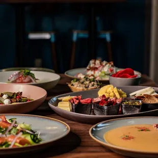 a variety of plates of food