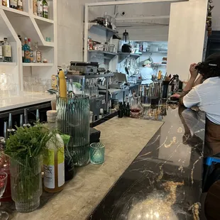 Kitchen down at the end of the bar