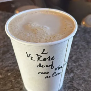 Decaf Rose Latte with Coconut Milk 1/2 Sweetener