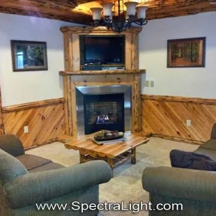 Our living room with instant-on fireplace