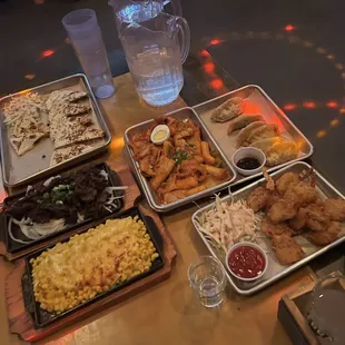 a variety of food items on a table