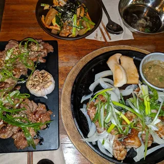 Grilled Beehive Cut Pork Belly with oyster mushrooms