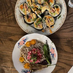 two plates of food on a table