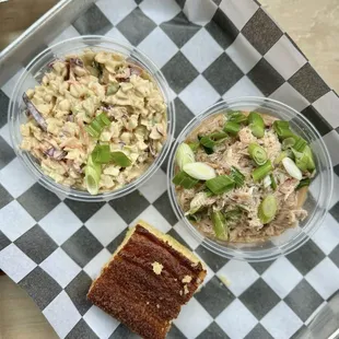 Caribbean coleslaw, cornbread, crab salad