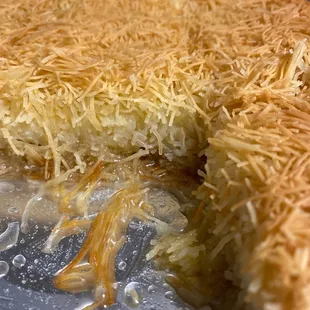 Delicious konafa with eshta (heavy cream). The best in the entire world! Love it. Bought two trays. This stuff is amazing.