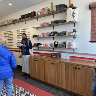 a woman serving customers