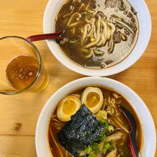 R2. Spicy Black Garlic Chashu Ramen and U2. Beef Udon