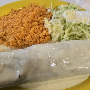 Shrimp and chicken burrito with rice