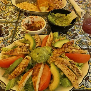 Ensalada Con Pollo and steak burrito plate