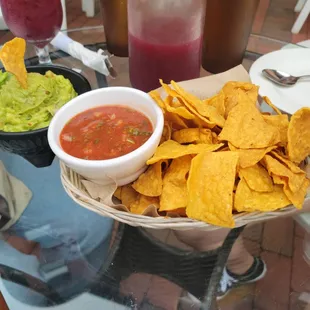 Sangria, chip, guac and salsa