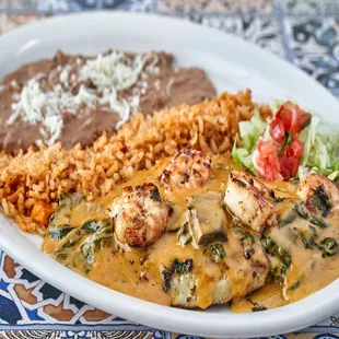 Creamy Mushroom Seafood Plate.