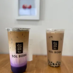 ube latte &amp; black milk tea [wish the boba was a little bigger]