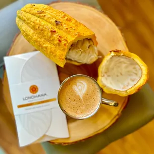 Coffee, chocolate drinks and bars available.