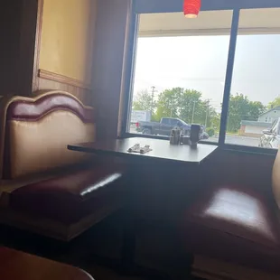 Booth looking out to the parking lot