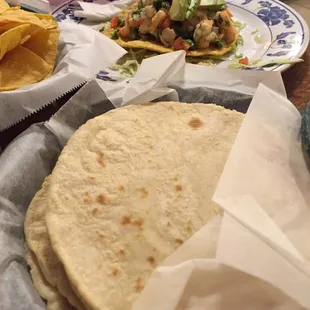 Homemade tortillas and a shrimp tostada :)