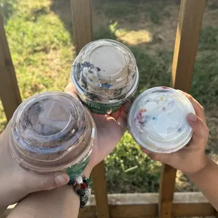 Chocolate, cappuccino Oreo, and sprinkles.