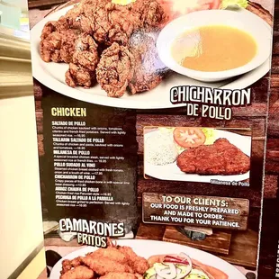 Chicken menu